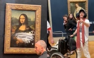 蒙娜丽莎画像被人扔蛋糕 肇事者扮成“轮椅老奶奶”