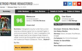 《银河战士 Prime 复刻》口碑优秀，M 站给出 96 分高评