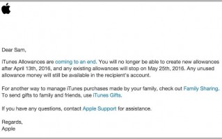 iTunes补助服务终止 苹果建议使用家人共享