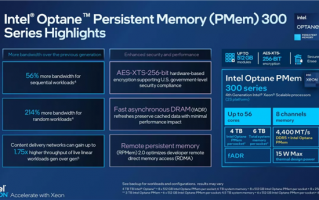 单槽4TB容量 Intel发布傲腾持久内存300系列 性能猛增2倍以上