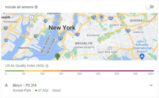 谷歌搜索已支持显示美国城市空气质量指数