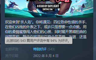 《黎明杀机》恋爱游戏Steam特别好评 兔妈凛妹爱上我