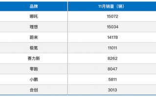 11月新势力销量榜：哪吒领跑 小鹏被甩出几条街