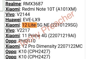 小米12 Lite 5G NE现身数据库：采用双挖孔屏 比iPhone 14更轻薄