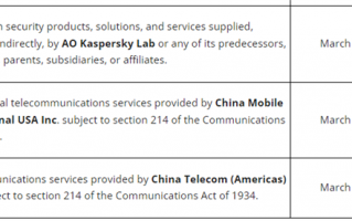 美FCC将中国电信和中国移动列入“安全风险清单”：清单中有8家公司